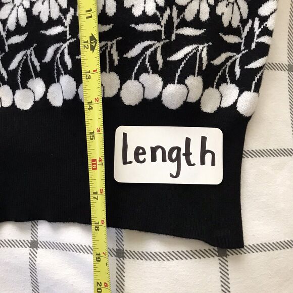 Anthropologie Black Floral Stretch Knit Retro Whimsical Cropped Cutout Top - M - Picture 6 of 9